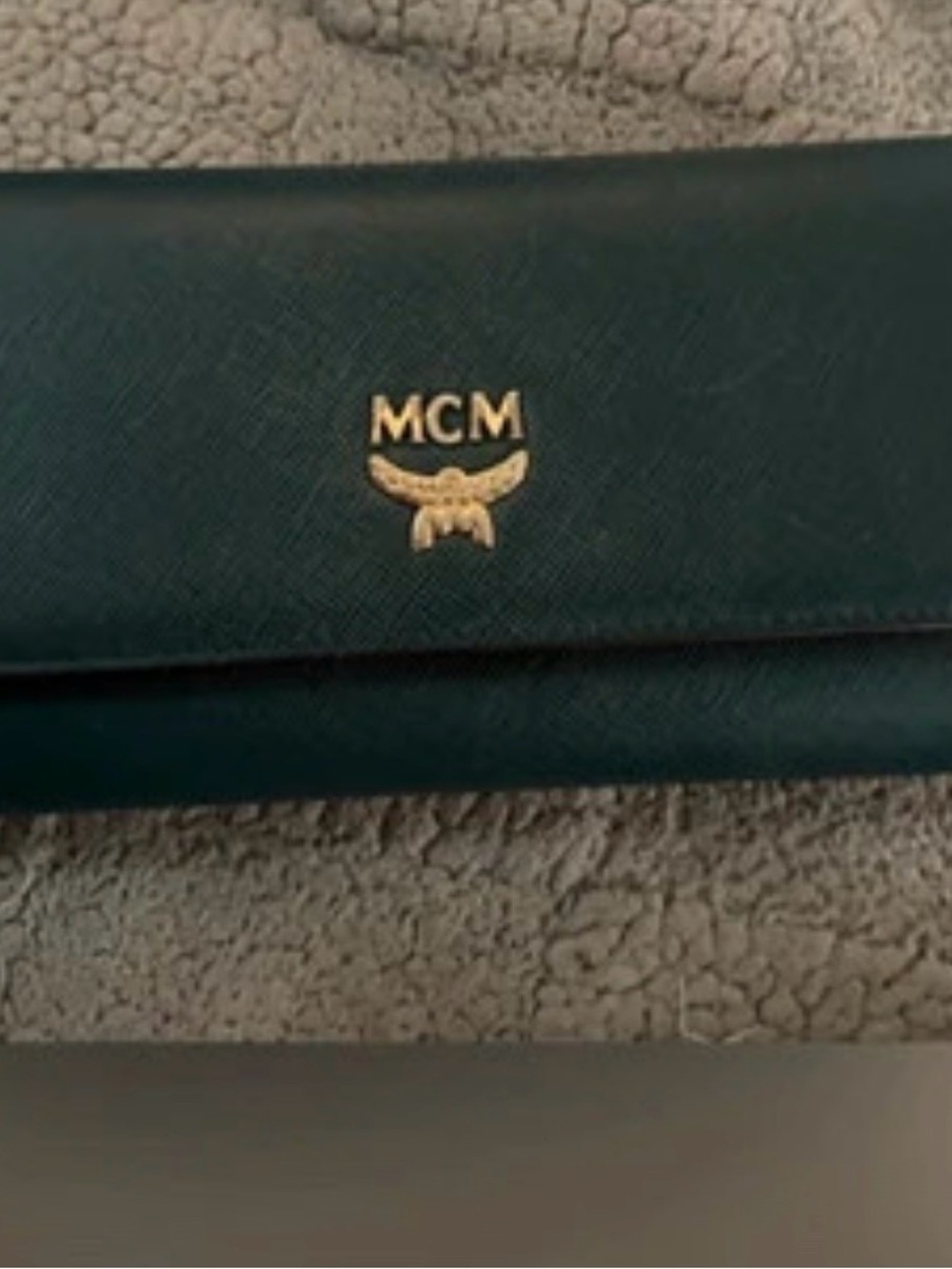 MCM women teal Leather Envelope Wallet - Gold Logo